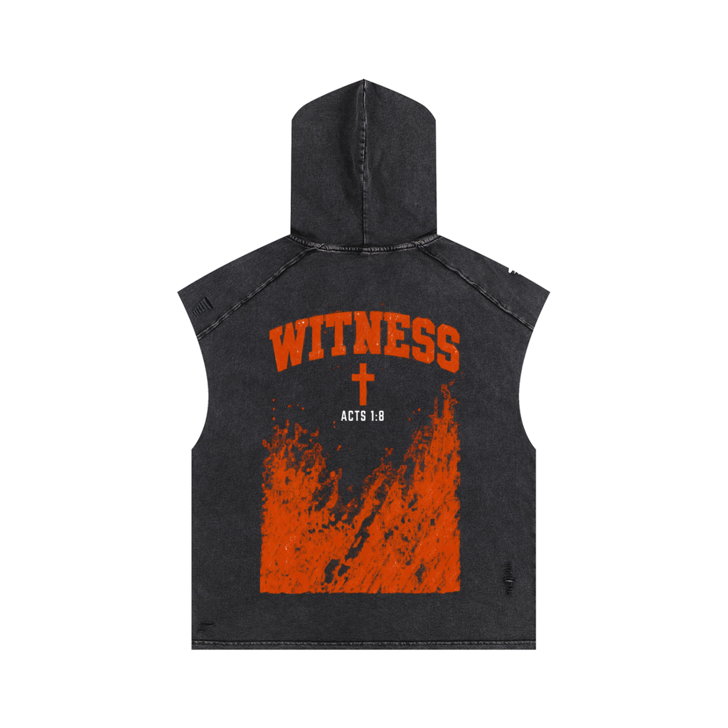 WITNESS Acid Wash Hooded Tank Top
